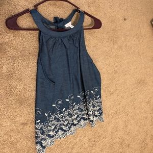 high neck blue tank top
